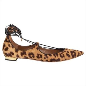 AQUAZZURA tan brown calf hair LEOPARD CHRISTY Ballet Flats Shoes